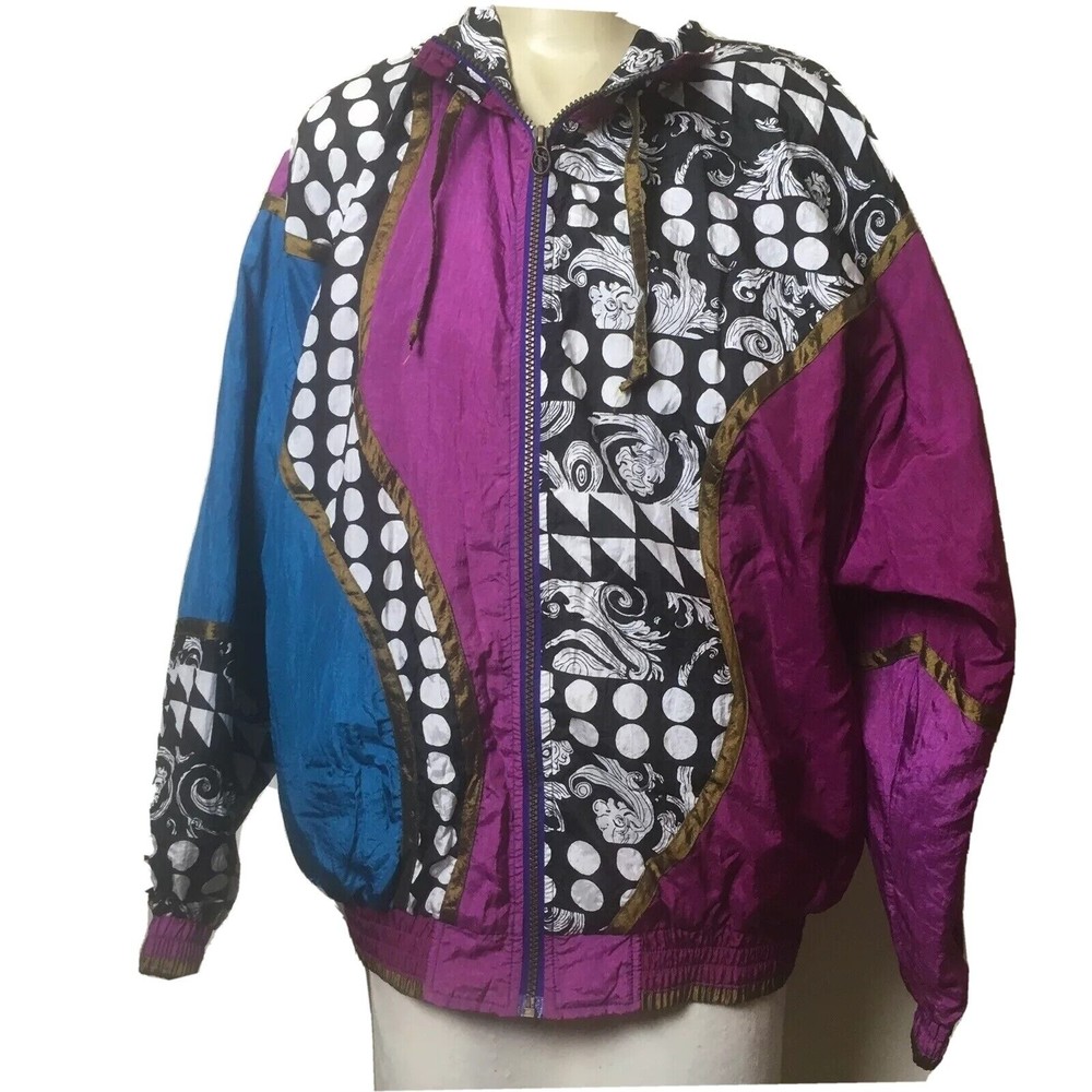 Vintage 80’s 90’s Lavon Track Jacket Windbreaker Medium Purple Turquoise Black